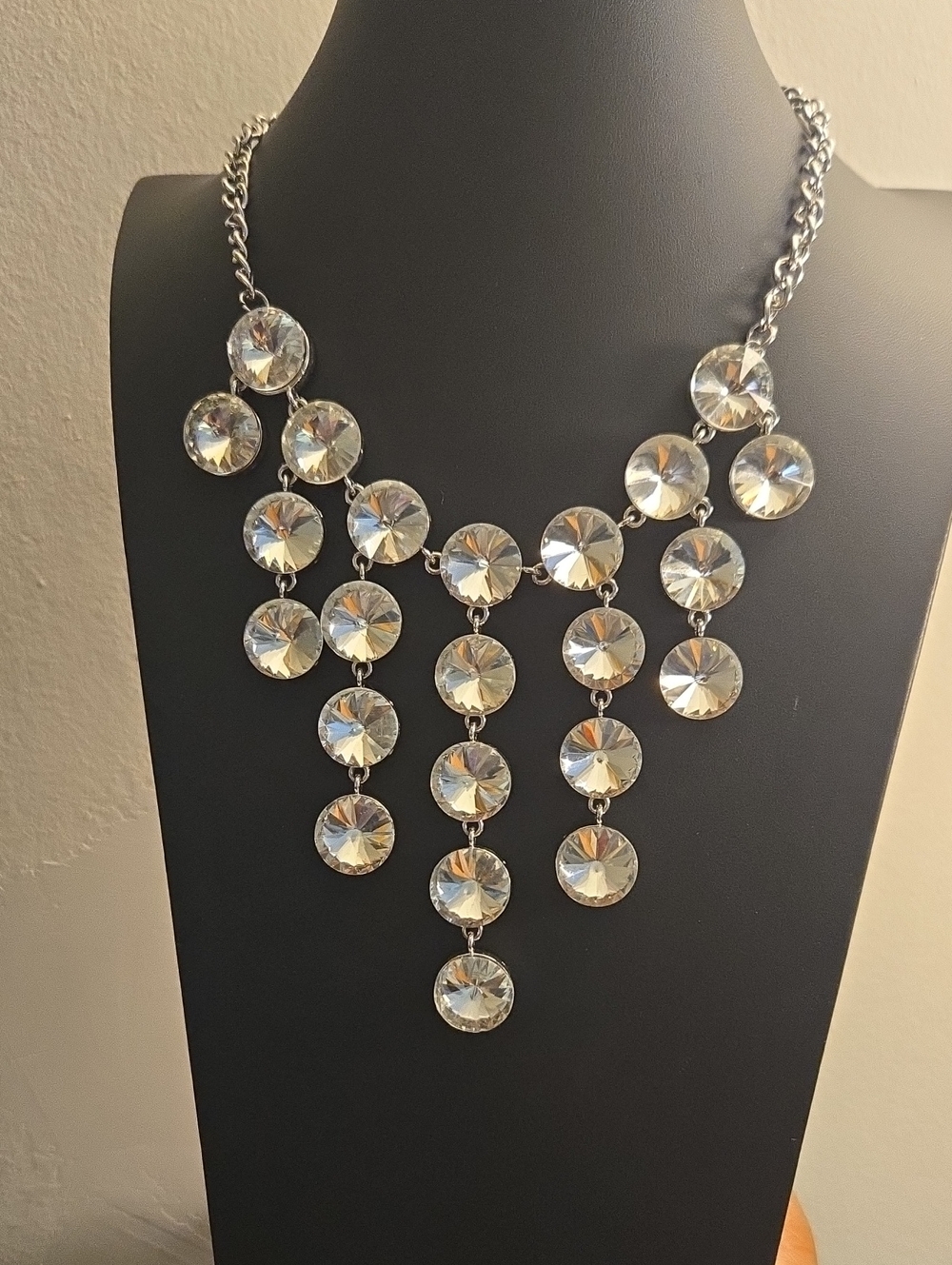 paparazzi Silver Crystal Fringe Statement Necklace